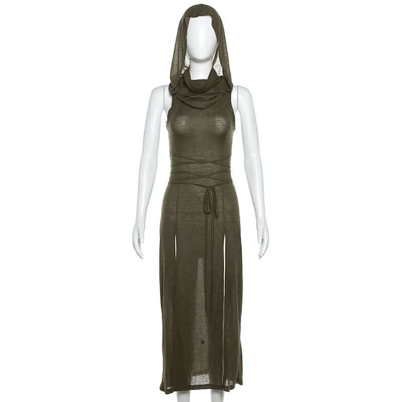 Solid Split-Side Midi Dress for Women