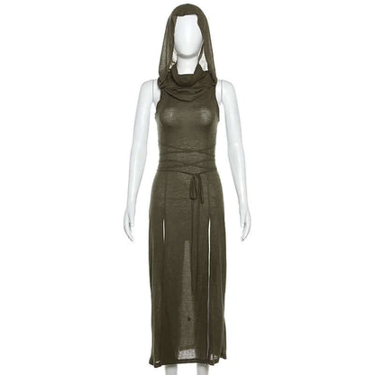 Solid Split-Side Midi Dress for Women