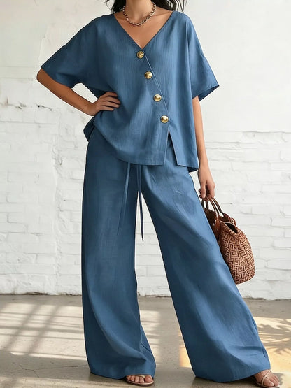 Plus Size Surplice Wide-Leg Pants Set