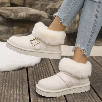 Fluff-Lined PU Leather Flat Shoes