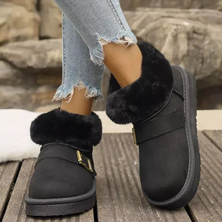 Fluff-Lined PU Leather Flat Shoes