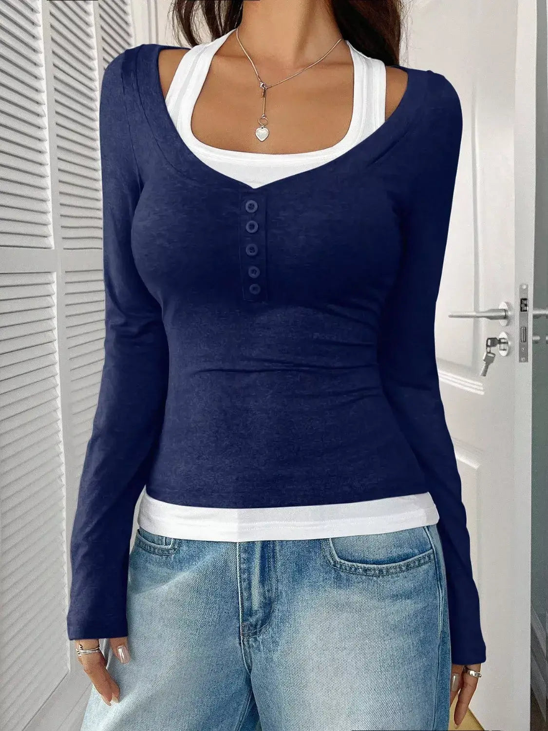 Contrast Long-Sleeve Two-Piece T-Shirt