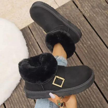 Fluff-Lined PU Leather Flat Shoes