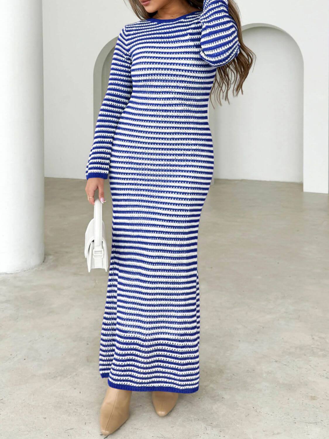 Tied Striped Sweater Dress