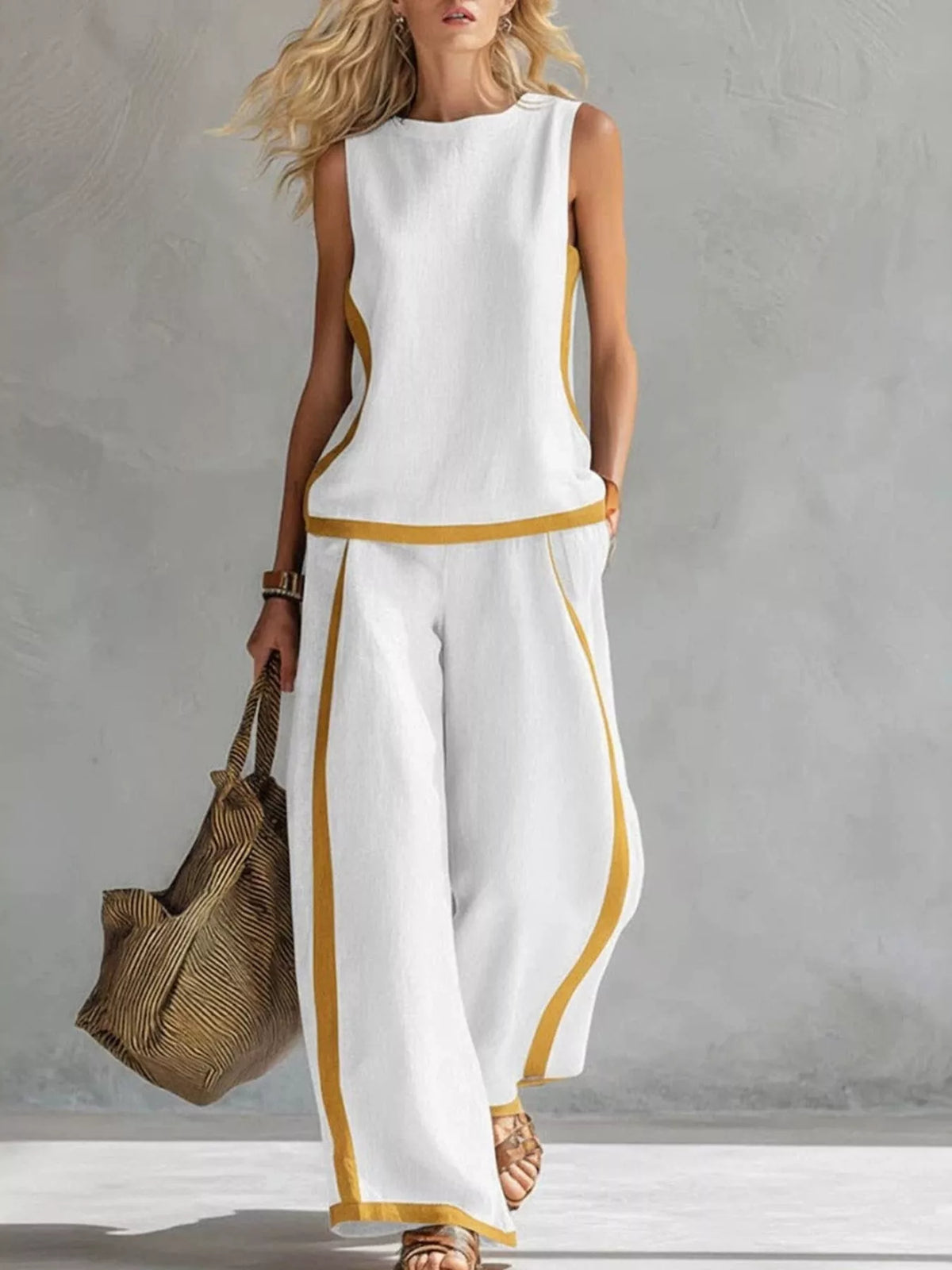 Plus Size Contrast Stripe Wide-Leg Set