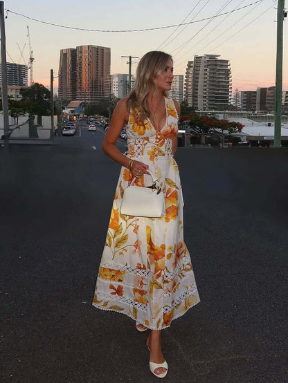 Summer Backless Print Dress for Women