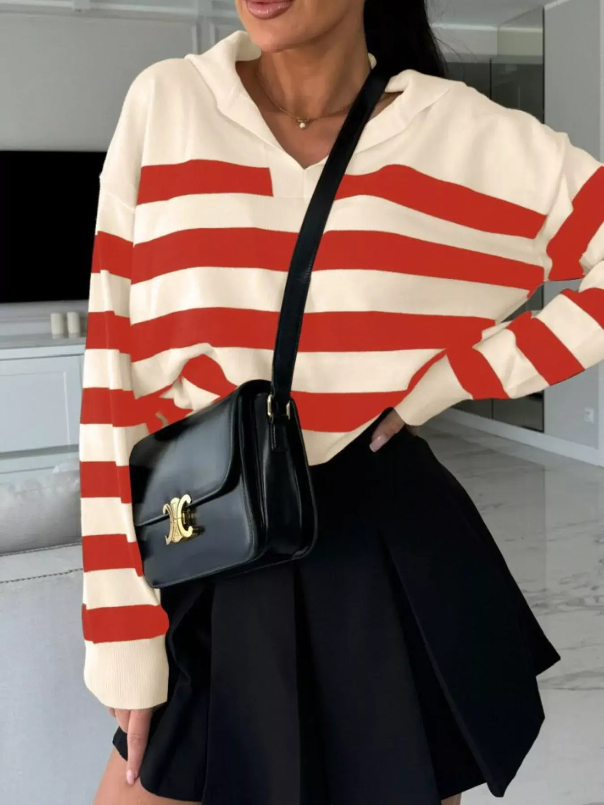 Striped Dropped-Shoulder Knit Top