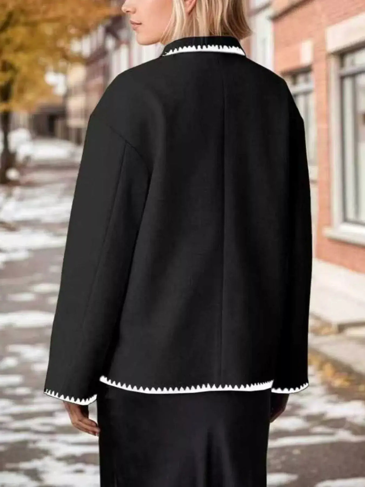 Contrast Trim Drop-Shoulder Outerwear