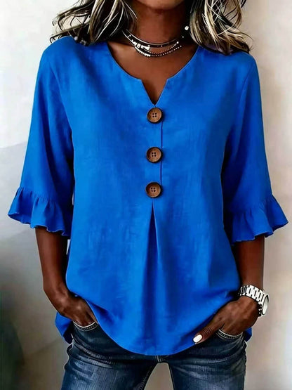 Women's Cotton-Linen V-Neck Blouse