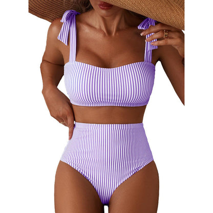 Tie-Shoulder High-Waisted Bikini Set