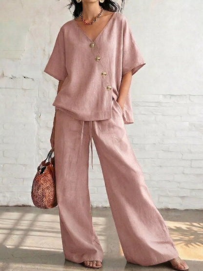 Plus Size Surplice Wide-Leg Pants Set