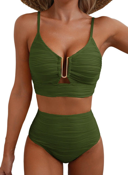 Solid Color Ruched Swimsuit