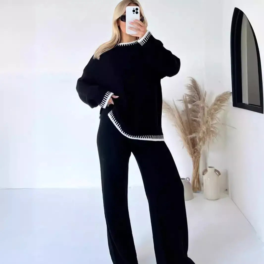 Contrast Trim Knit Two-Piece Set