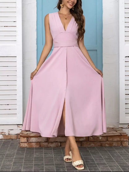 Full-Size Slit V-Neck Sleeveless Dress