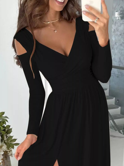 Slit Surplice Cold-Shoulder Maxi Dress