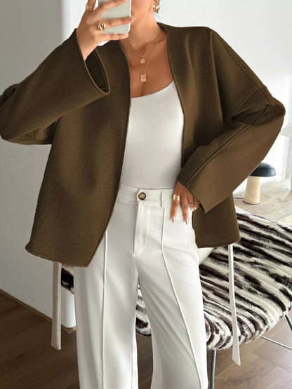 Surplice Tie-Belt Dropped-Shoulder Outerwear