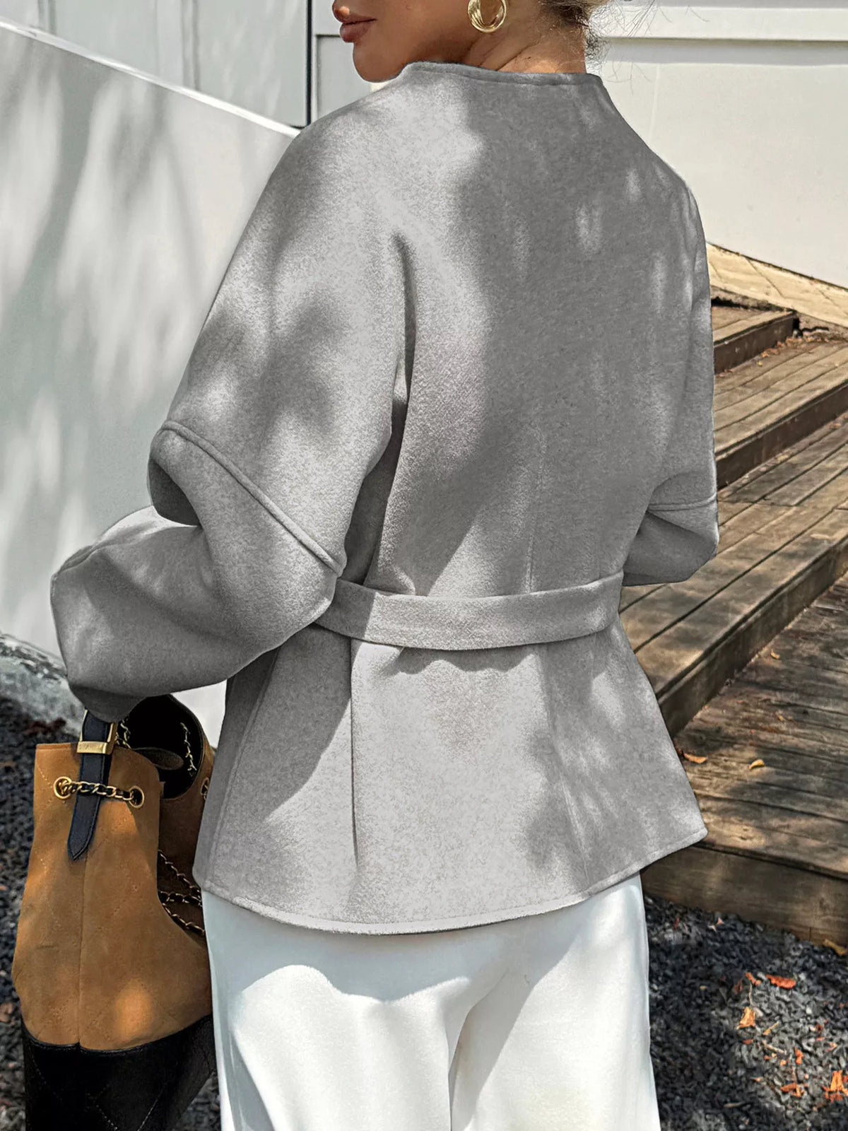 Surplice Tie-Belt Dropped-Shoulder Outerwear