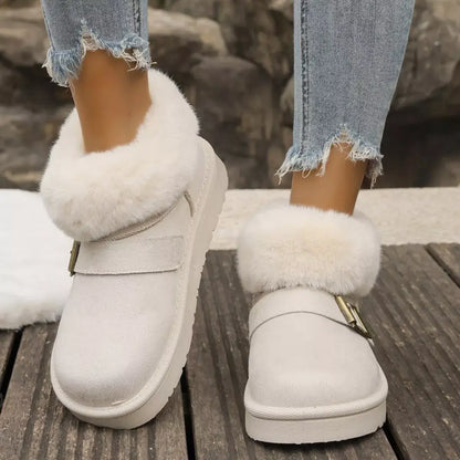 Fluff-Lined PU Leather Flat Shoes