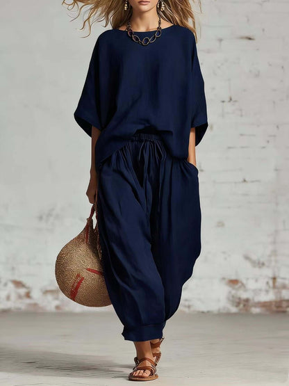 Solid Color Casual Two-Piece Set