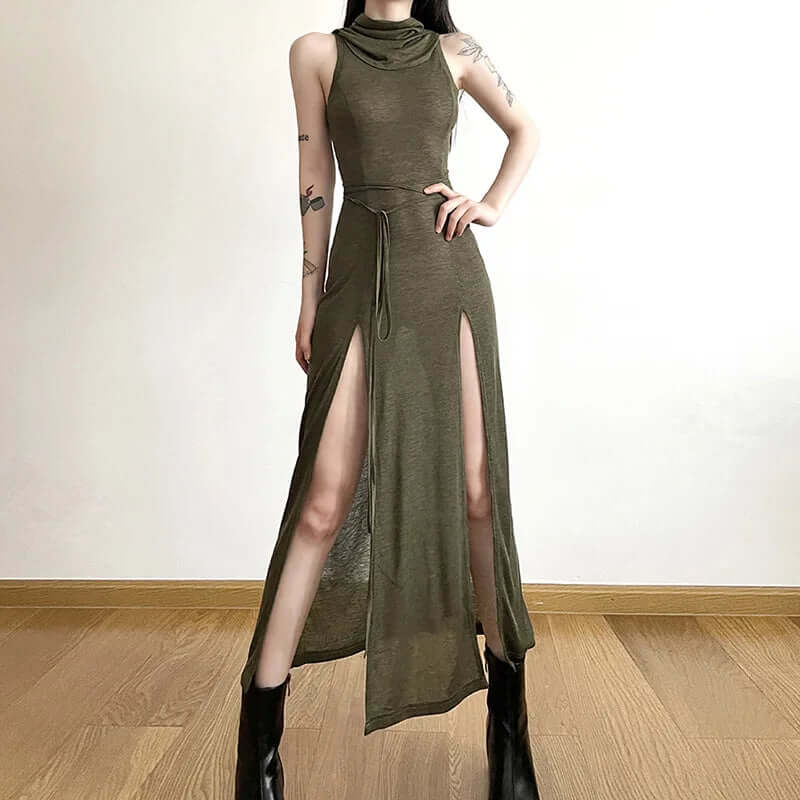 Solid Split-Side Midi Dress for Women
