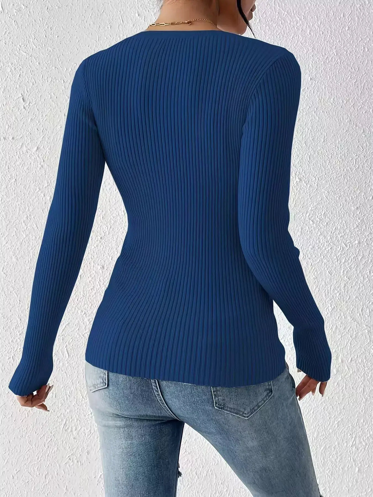 Ribbed Knit Button-Front Top