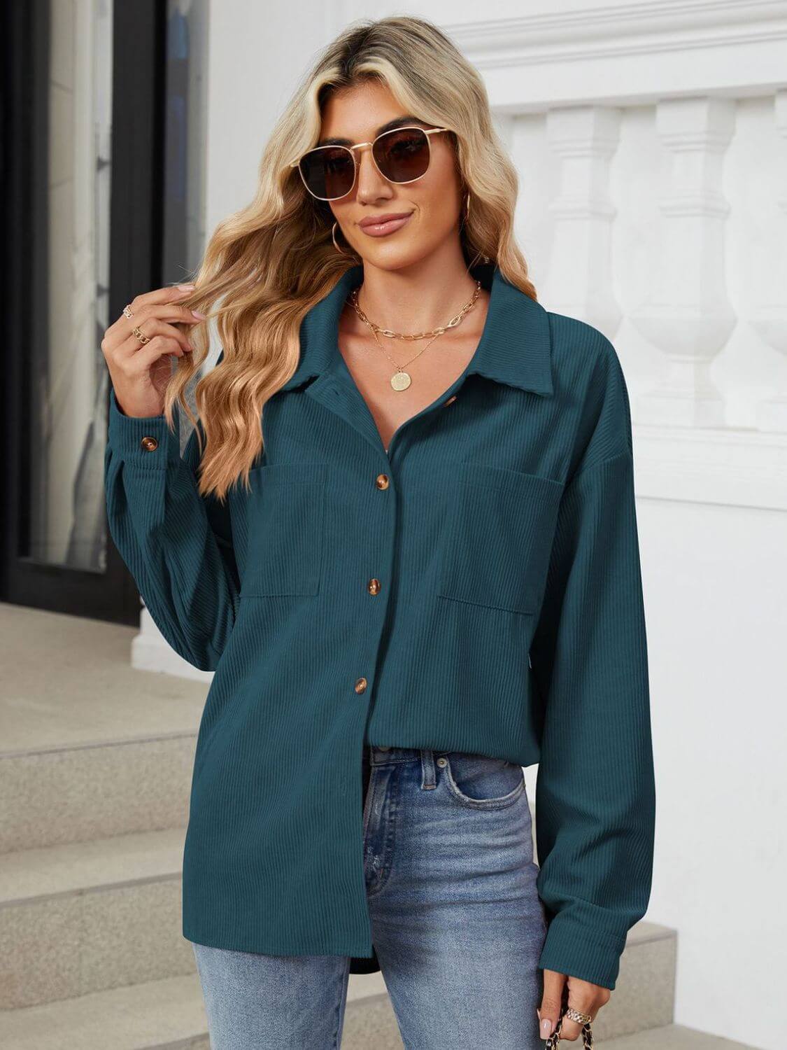 Button-Up Dropped-Shoulder Outerwear