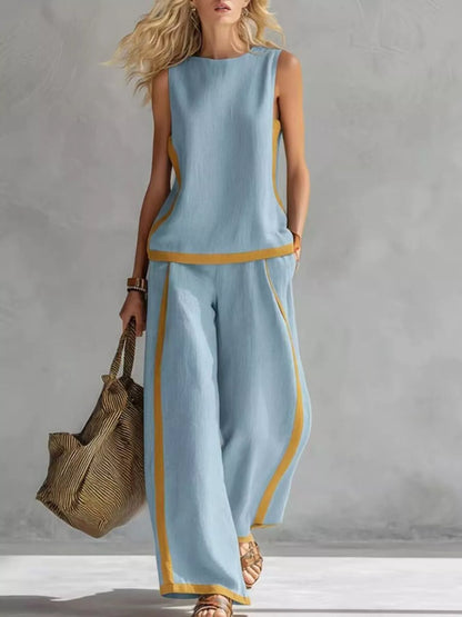 Plus Size Contrast Stripe Wide-Leg Set