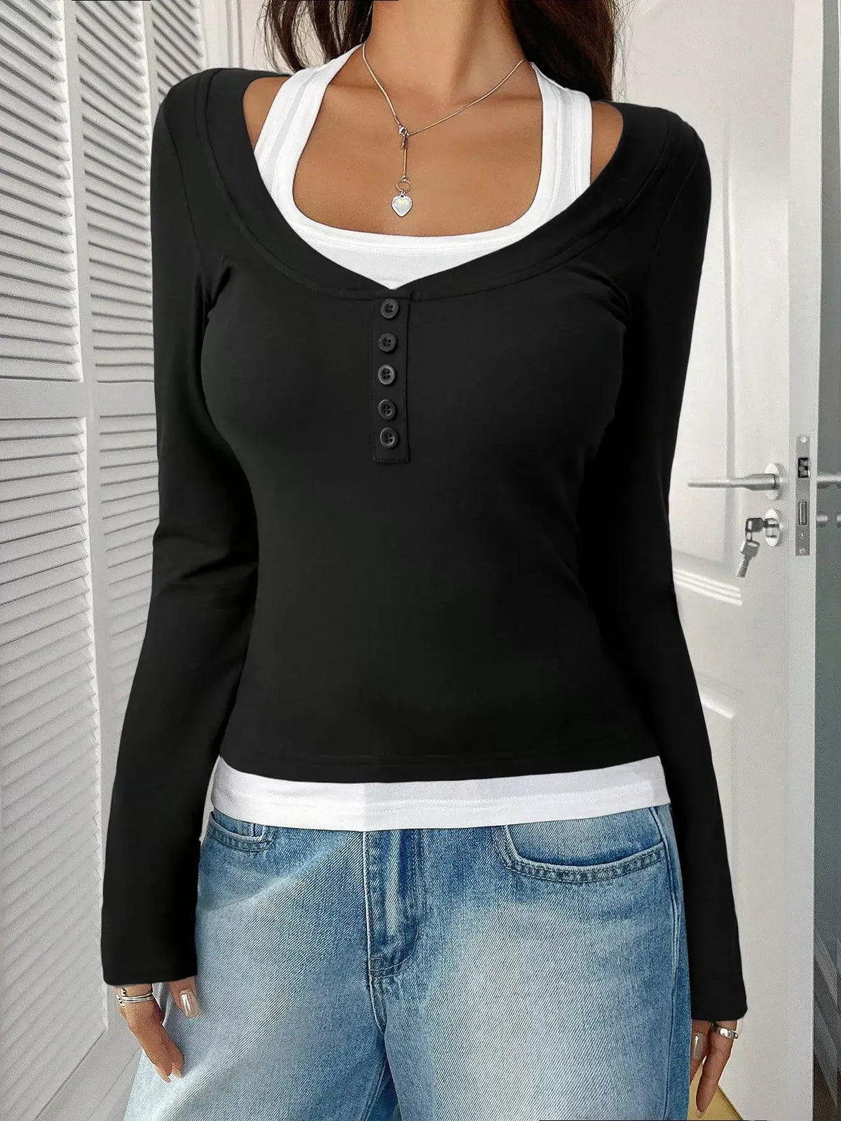 Contrast Long-Sleeve Two-Piece T-Shirt