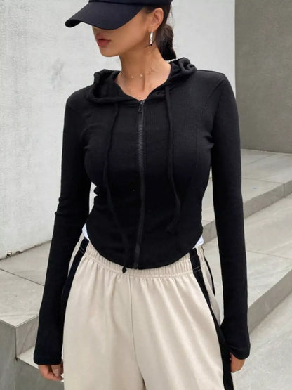 Ribbed Drawstring Zip Top