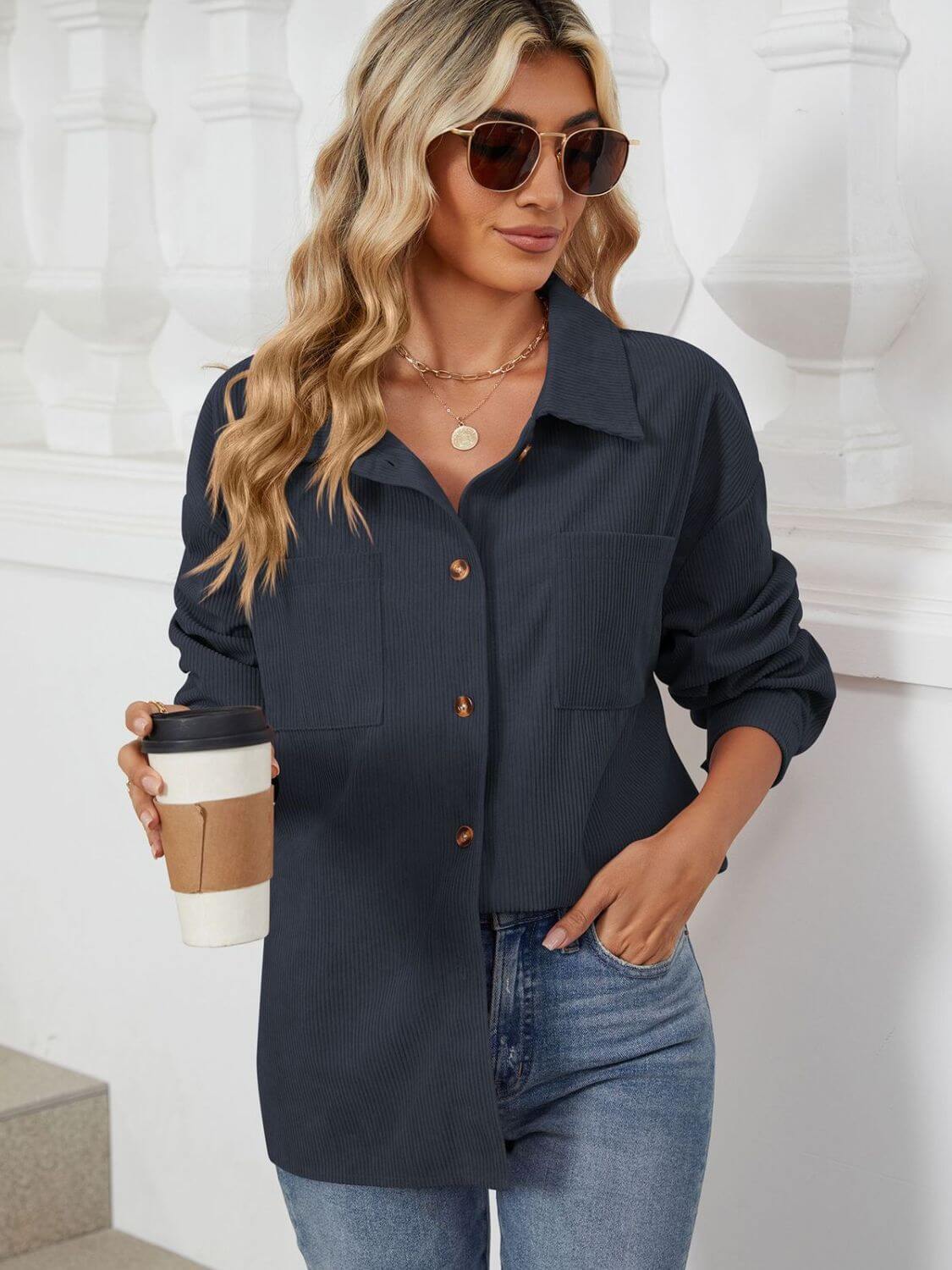 Button-Up Dropped-Shoulder Outerwear