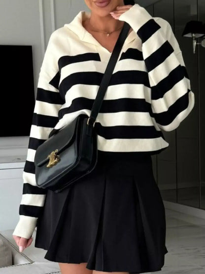 Striped Dropped-Shoulder Knit Top