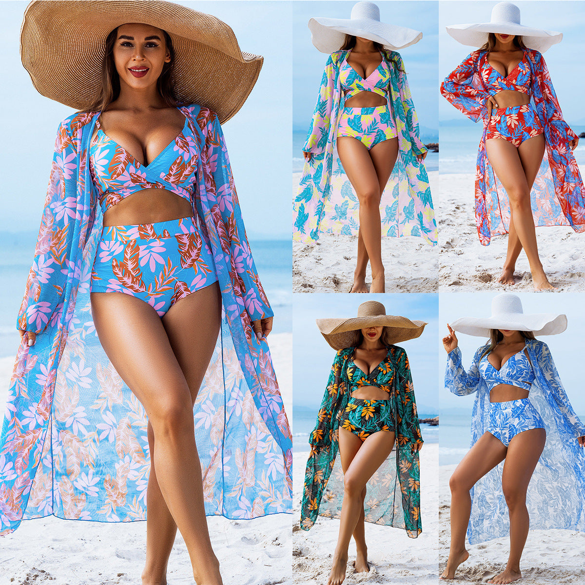 Printed Padded Three-Piece Bikini Set