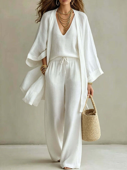 3-Piece Cardigan Vest & Wide-Leg Pants Set