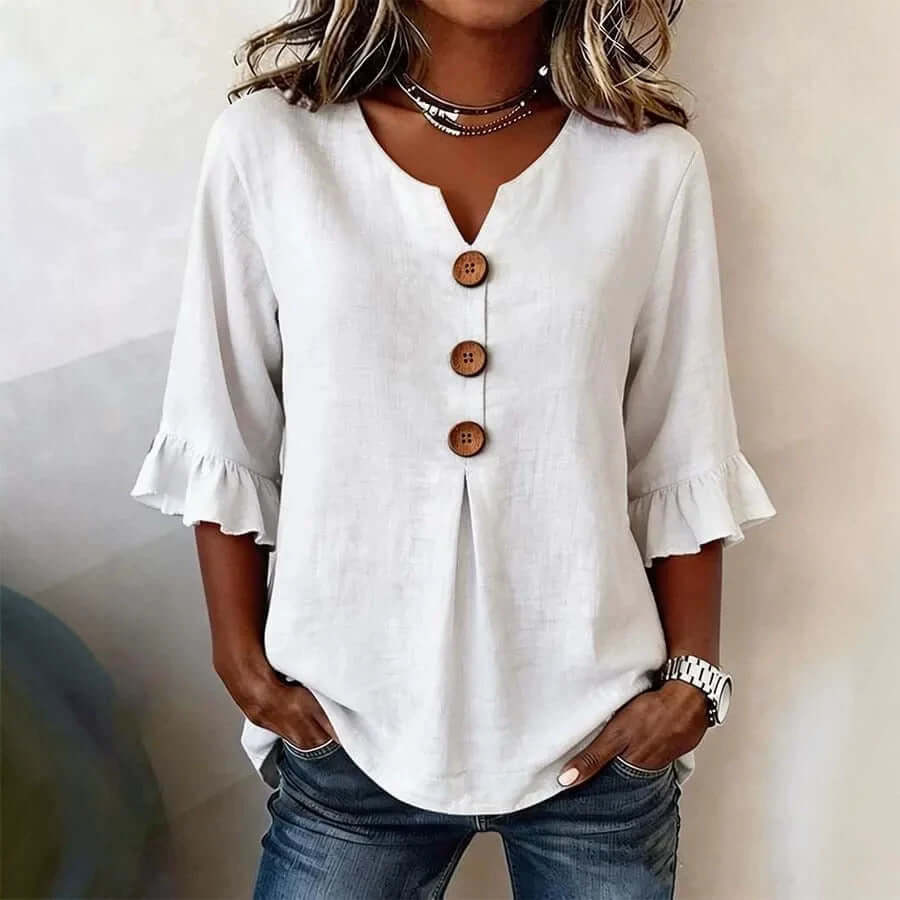 Women's Cotton-Linen V-Neck Blouse