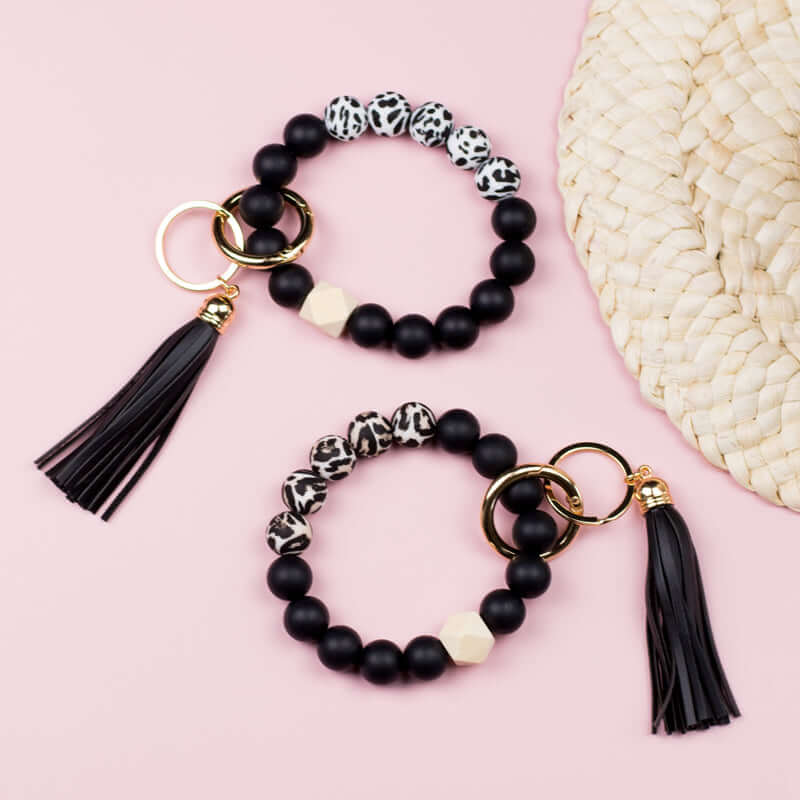 Silicone Color Block Print Key Ring Bracelet