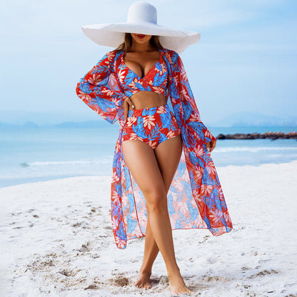 Printed Padded Three-Piece Bikini Set