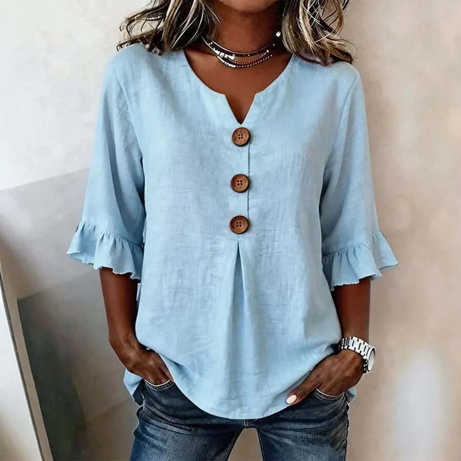 Women's Cotton-Linen V-Neck Blouse