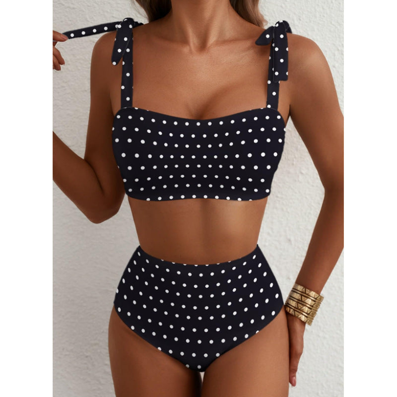 Tie-Shoulder High-Waisted Bikini Set