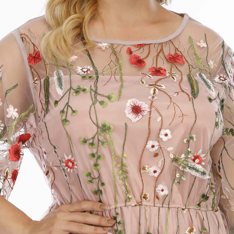 Plus Size Floral Embroidered Party Dress