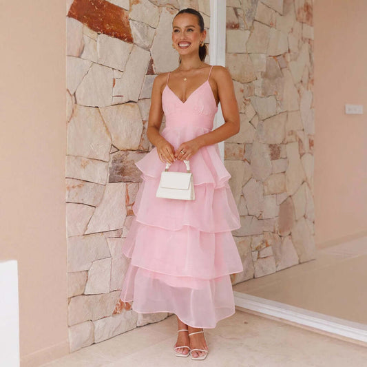 Backless Lace-Up Pleated Party Dress