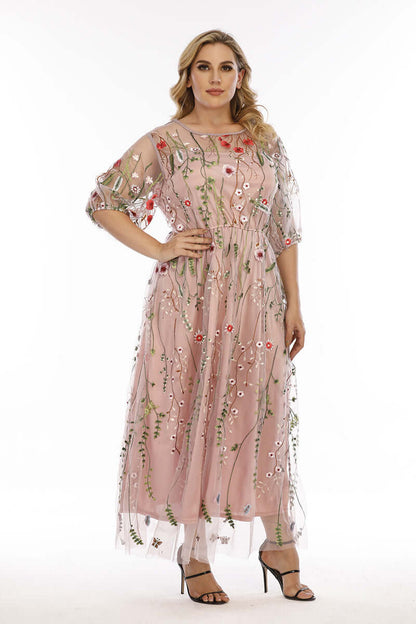 Plus Size Floral Embroidered Party Dress