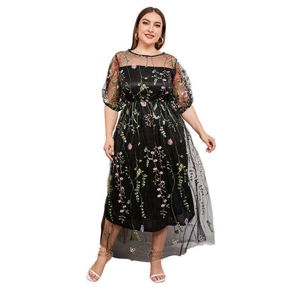 Plus Size Floral Embroidered Party Dress