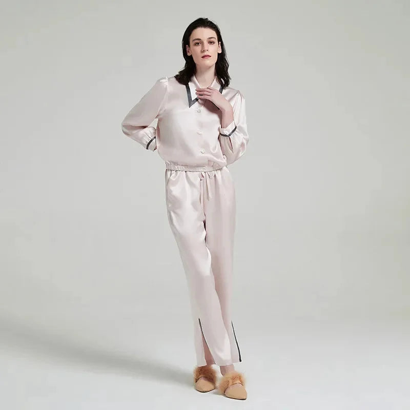Women’s Contrast Silk Pajama Set