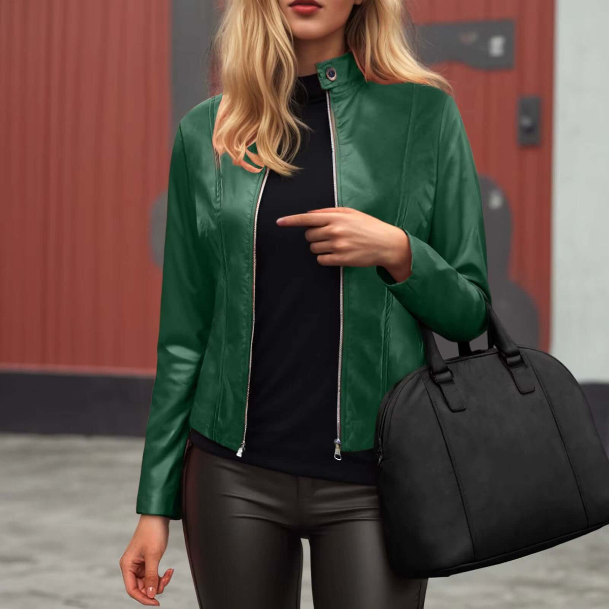 Women's Slim-Fit Faux Leather Moto Jacket