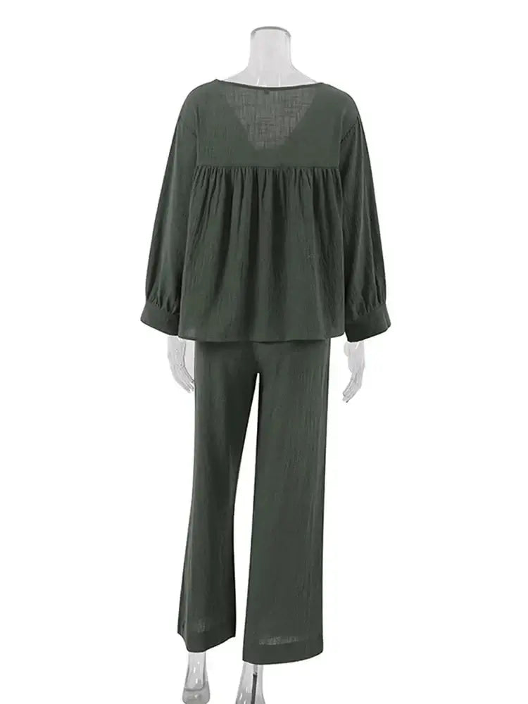 Women’s 2-Piece Cotton V-Neck Pajama Set for comfort
