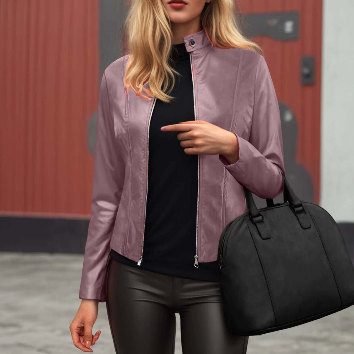 Women's Slim-Fit Faux Leather Moto Jacket