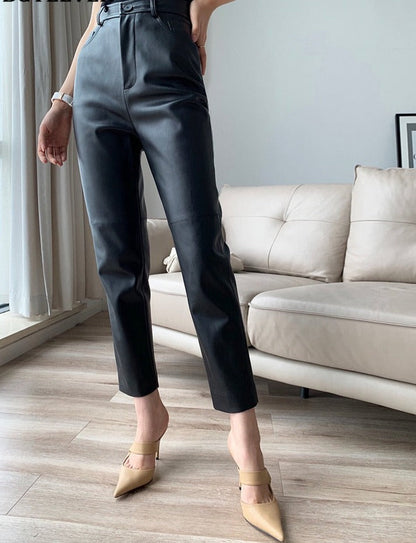 Women’s High-Waist PU Leather Straight Pants