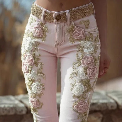 Women’s Pink Rose Embroidered Bootcut Jeans
