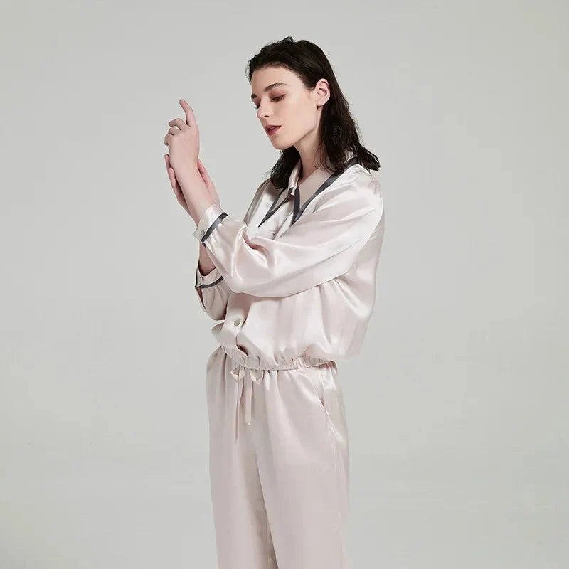 Women’s Contrast Silk Pajama Set