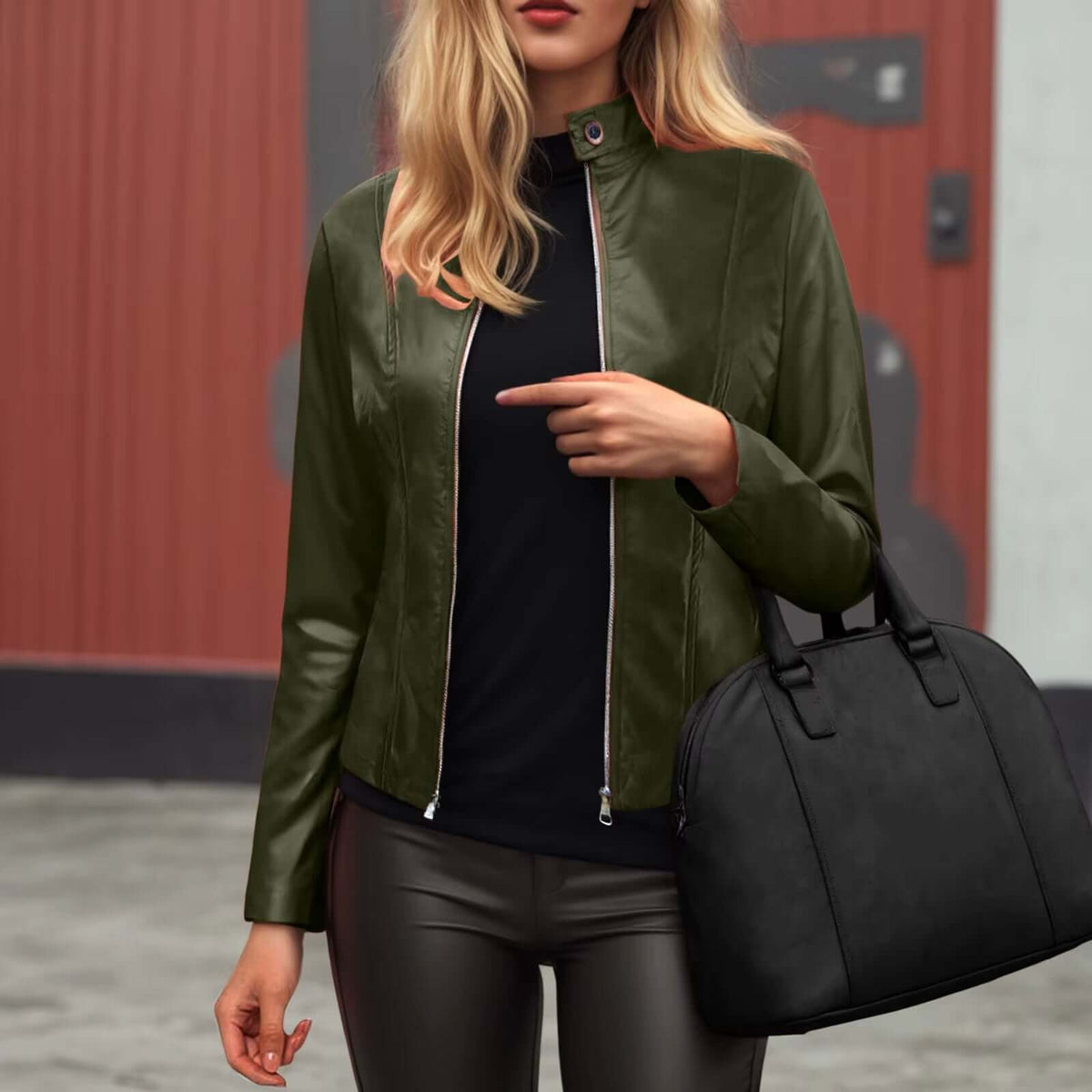 Women's Slim-Fit Faux Leather Moto Jacket